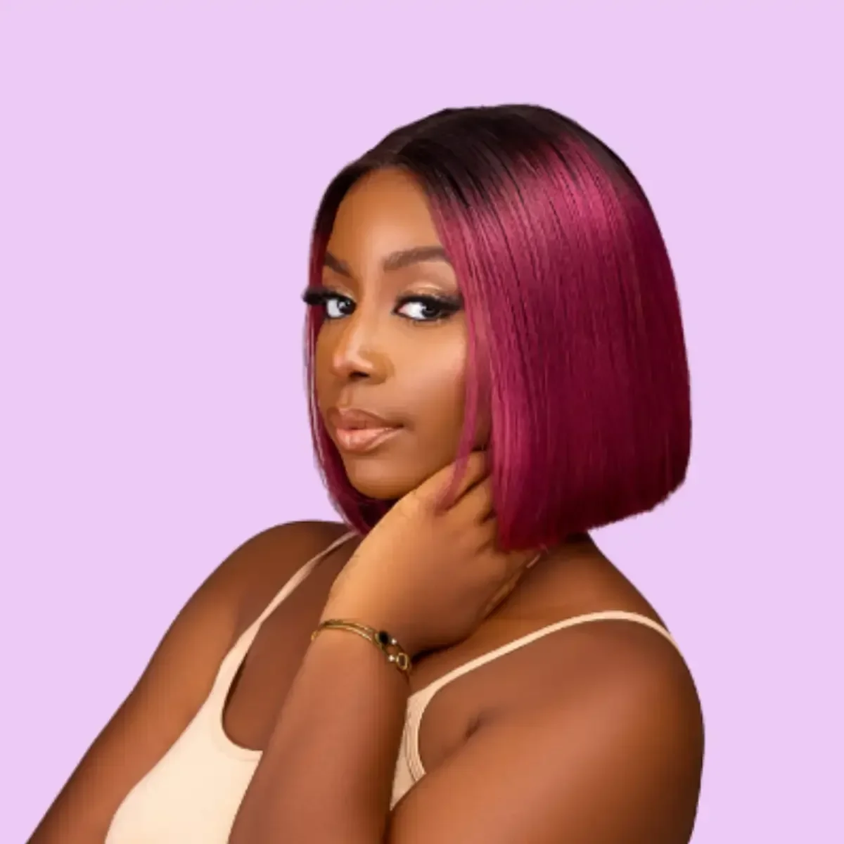 10-Inch Vietnamese SDD Bone Straight Wig | 2X6 Lace | 206g | DARK ROOT BURGUNDY